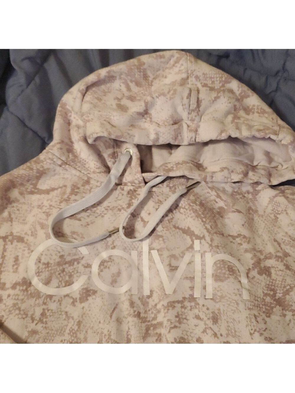 Calvin Klein Cropped Beige Patterned Crop Hoodie Women's Sz Small S MAUVE BEIGE